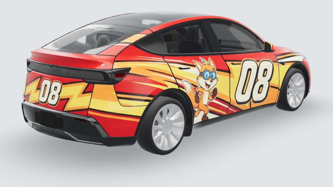 Cartoon 3D wrap example on Model Y Juniper