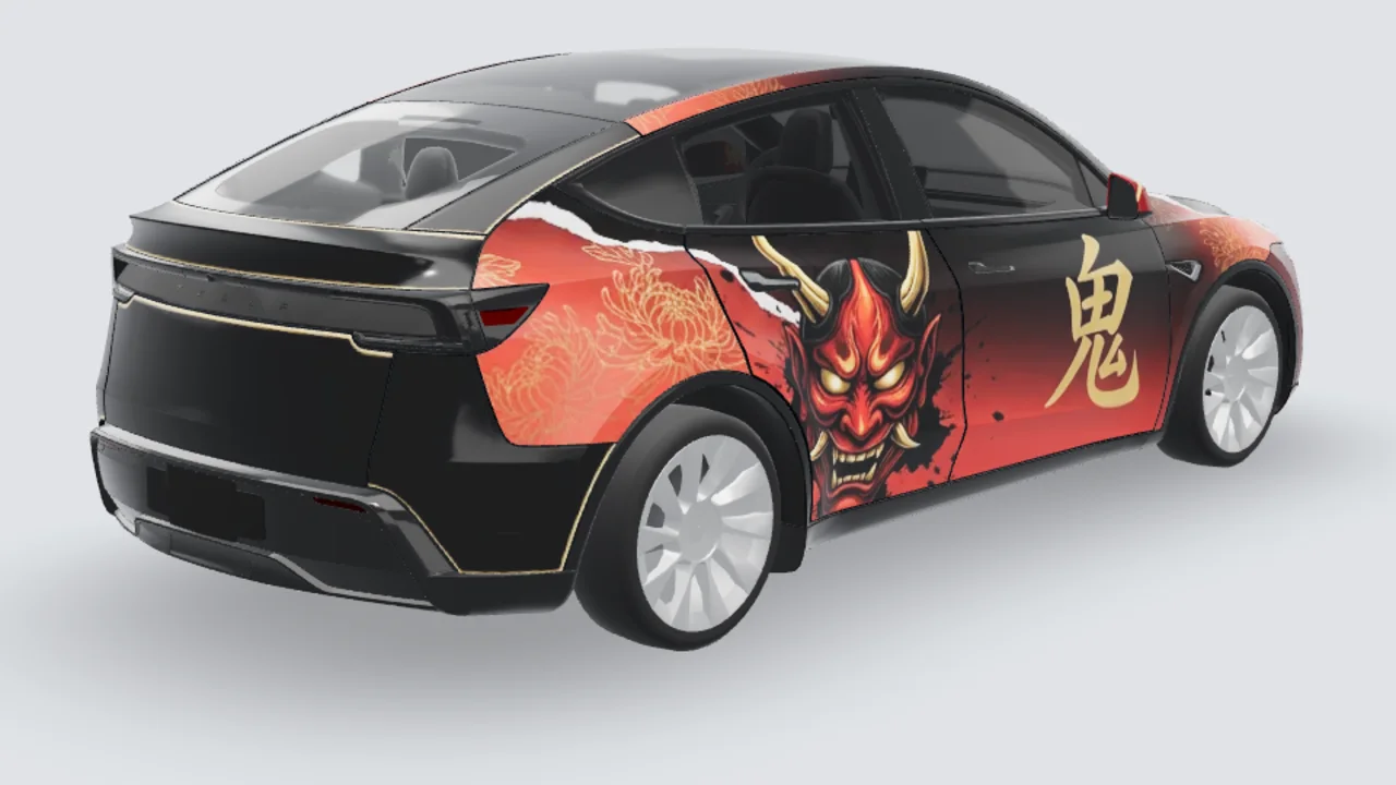 Oni custom Tesla wrap on a Model Y Juniper