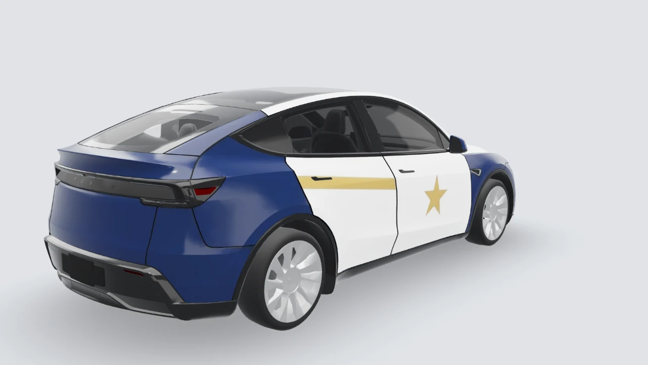 Costume livery 3D wrap example on Model Y Juniper